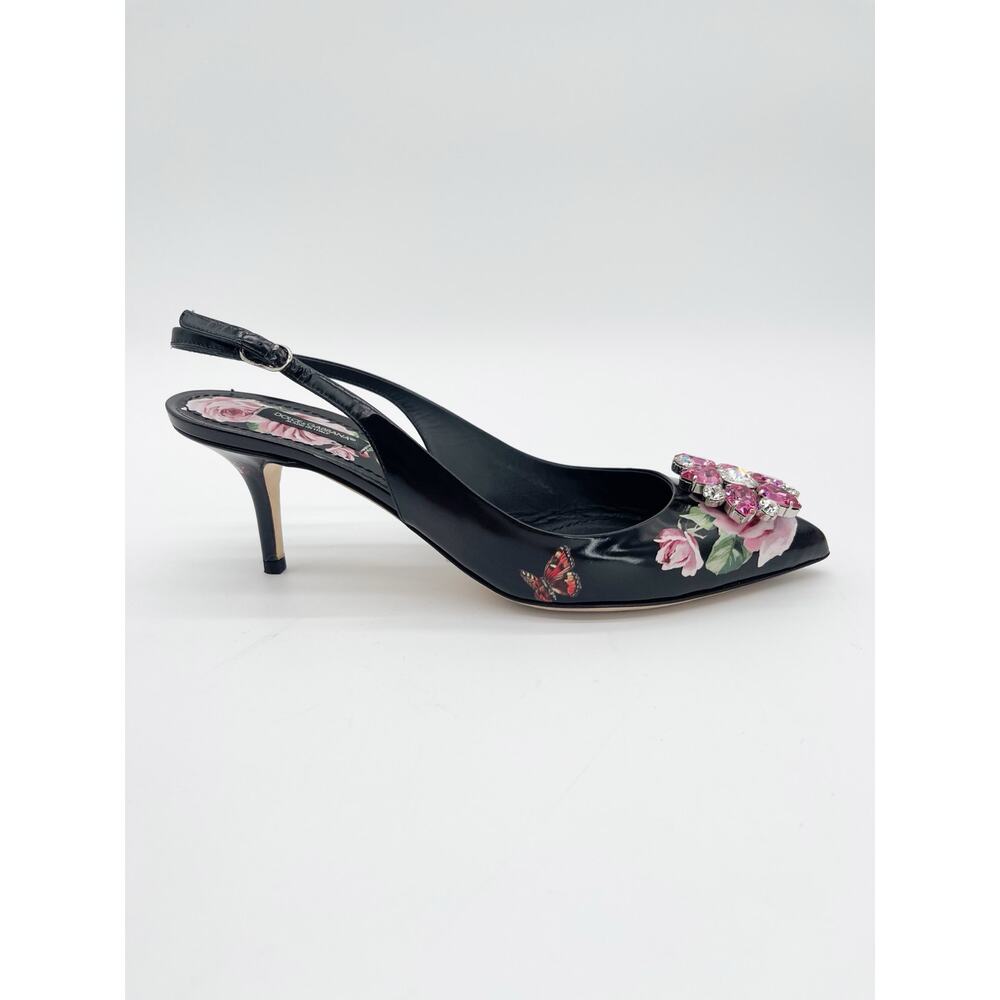 Dolce & Gabbana Black Rose Butterfly Crystal Pointed Toe Slingback Heels IT 40 - Picture 4 of 16